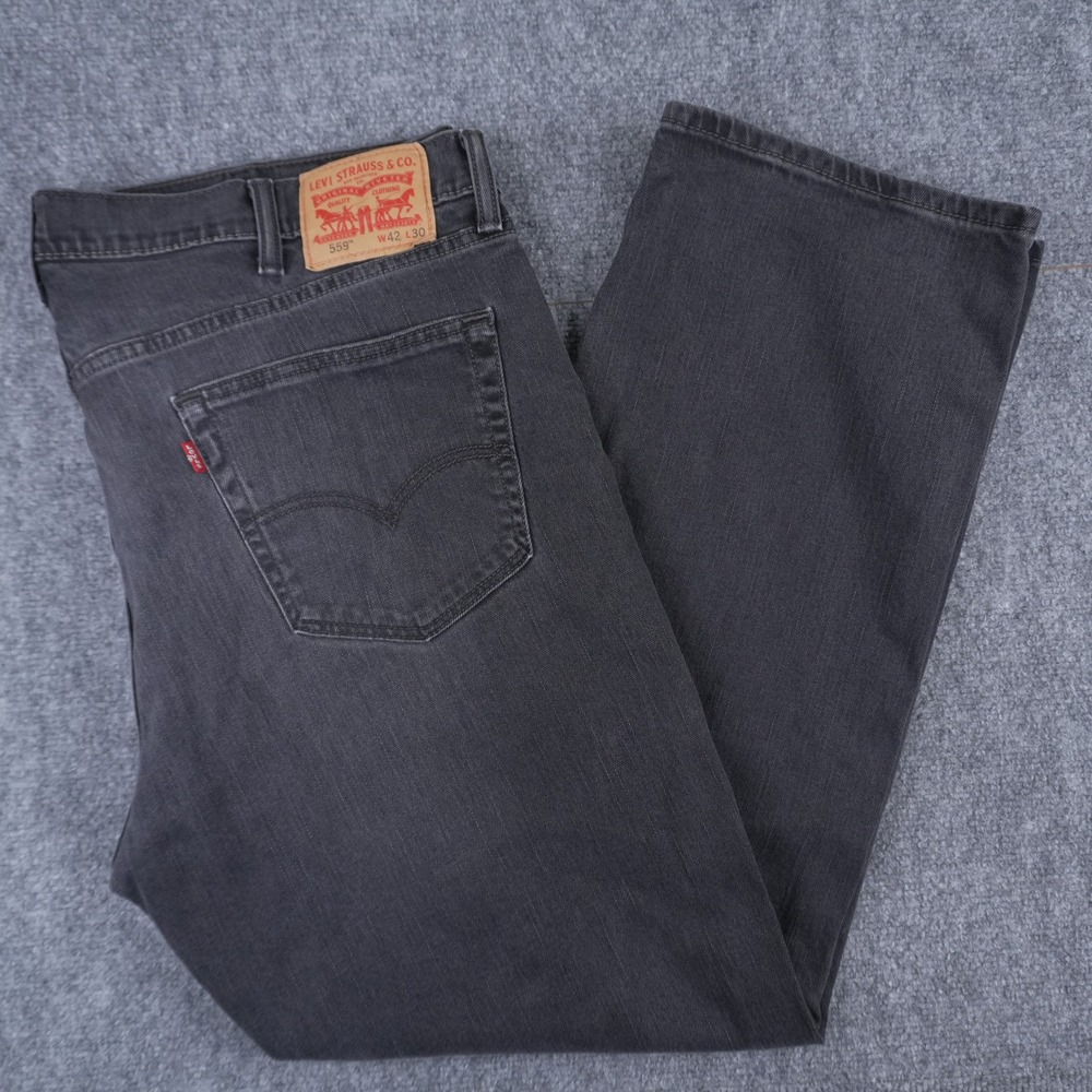 Levi's 559 Relaxed Straight Jeans Mens 42x30 Black Washed‎ Denim 00559-0448